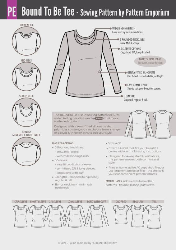 Pattern Emporium - Bound To Be/ Wide Binding T-shirt Sewing Pattern - Digital Pattern