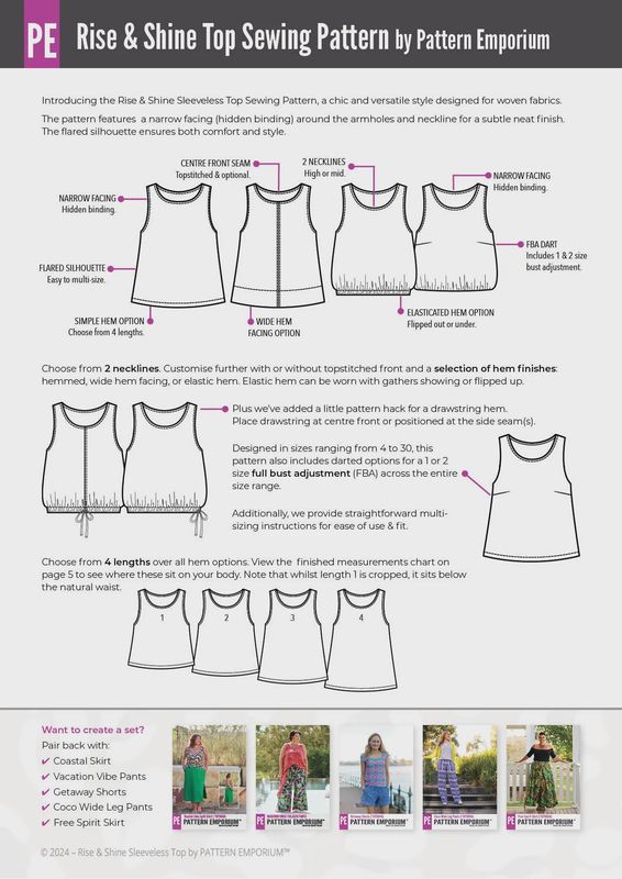 Pattern Emporium - Rise &amp; Shine/ Sleeveless Top Sewing Pattern - Digital Pattern