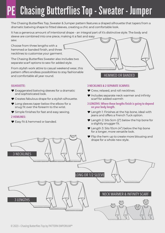 Pattern Emporium - Chasing Butterflies/ Batwing Top &amp; Sweater Sewing Pattern - Digital Pattern