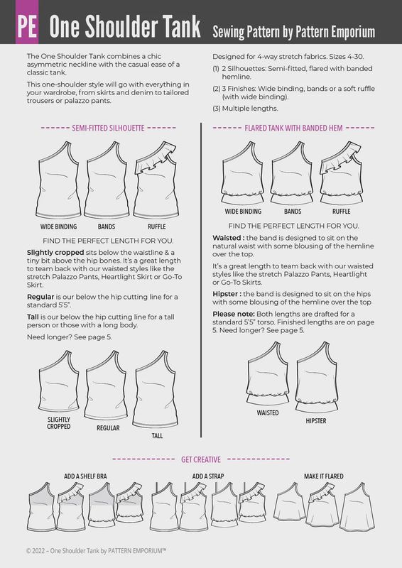 Pattern Emporium - One Shoulder Tank/ Stretch Sewing Pattern - Digital Pattern