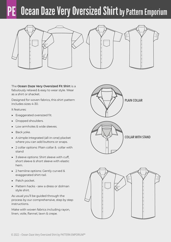 Pattern Emporium - Ocean Daze/ Very Oversized Shirt Sewing Pattern - Digital Pattern
