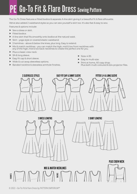 Pattern Emporium - Go-To/ Fit &amp; Flare Dresses &amp; Skirt Sewing Pattern - Digital Pattern