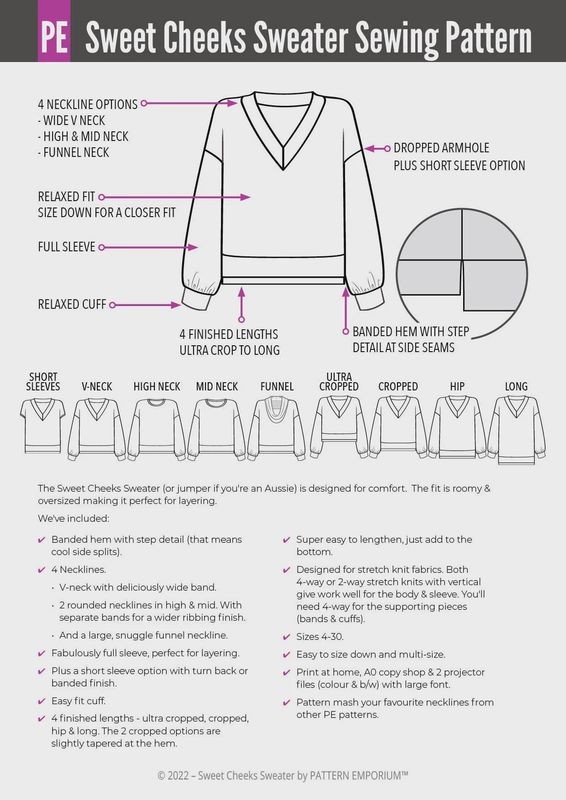 Pattern Emporium - Sweet Cheeks/ Roomy Sweater Sewing Pattern - Digital Pattern