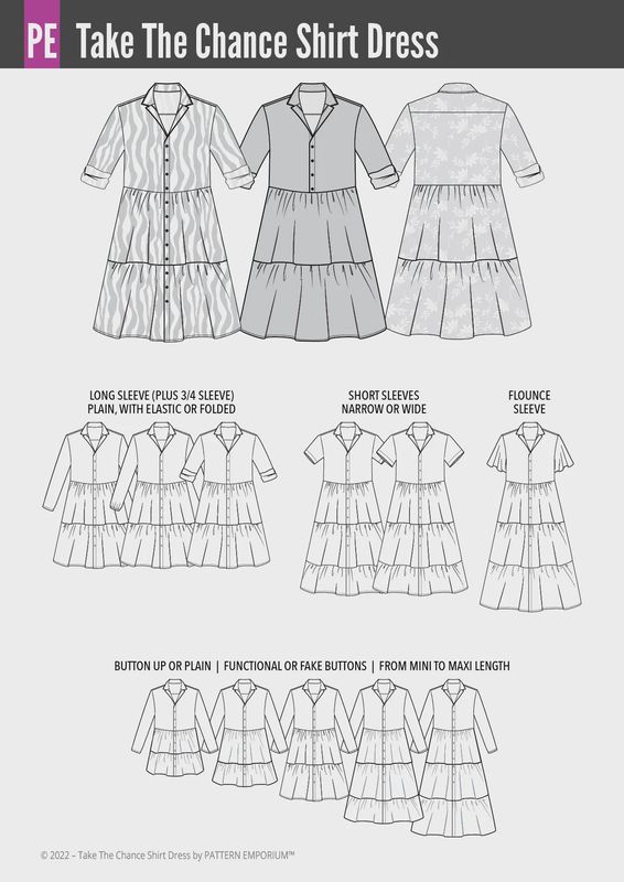 Pattern Emporium - Take The Chance/ Tiered Shirt Dress Sewing Pattern - Digital Pattern