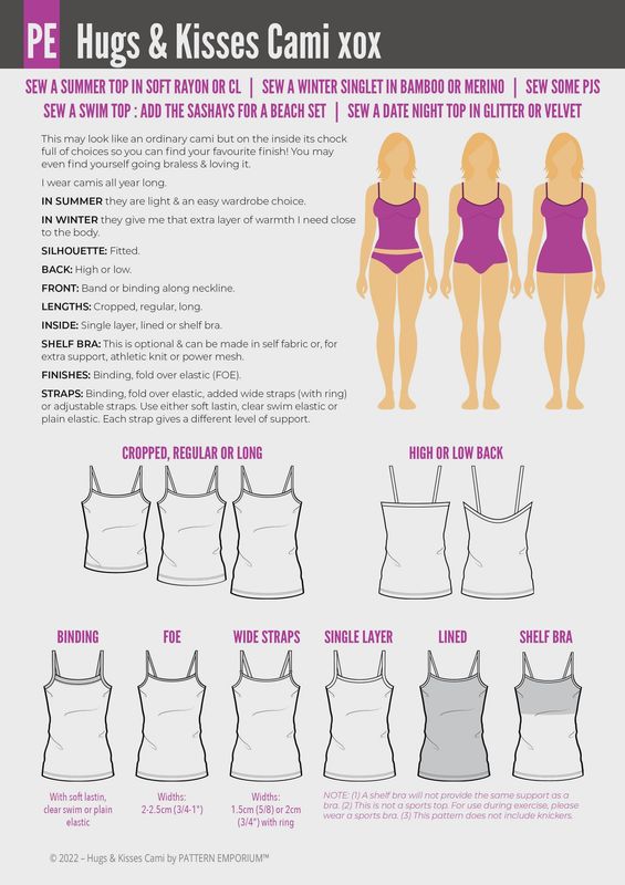 Pattern Emporium - Hugs &amp; Kisses Cami / With Shelf Bra - Digital Pattern