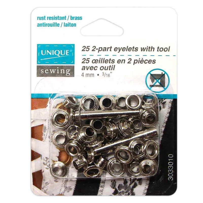 Unique Sewing 2-Part Eyelets with Tool - 4mm (1⁄8″) - 25 pcs