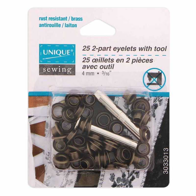 Unique Sewing 2-Part Eyelets with Tool - 4mm (1⁄8″) - 25 pcs