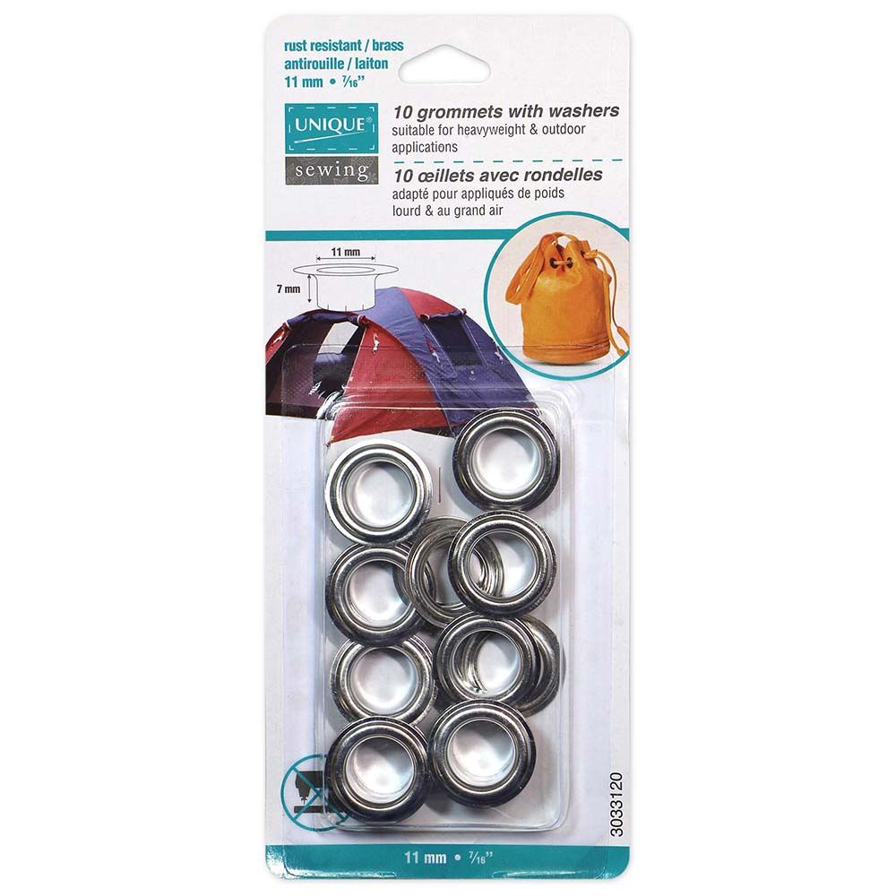Unique Sewing Grommets - 11 x 7mm (3/8&quot; x 1/4&quot;) - 10 sets, Colour: Silver Long