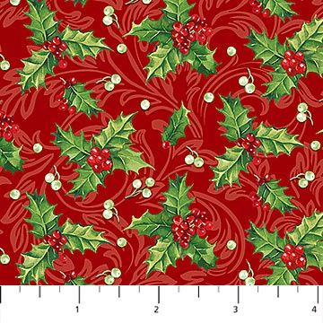 1.5m Remnant of Yuletide Traditions - Red Multi Holly DP26110-24 - Quilting Fabric