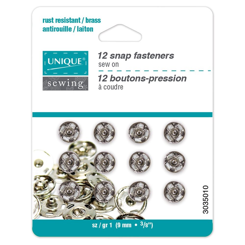 Unique Sew On Snap Fasteners, Size: Size 1 / 9mm (3⁄8″)- 10 sets, Colour: Nickel