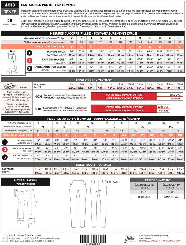 Jalie 4018 - Renée Ponte Pants - Paper Pattern