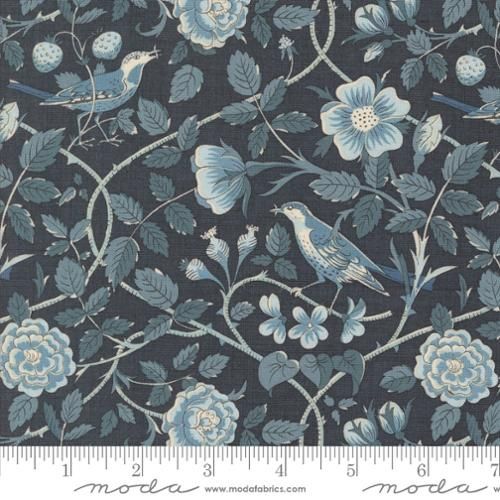 Sacre Bleu Oiseaux Florals Birds in Indigo By French General For Moda - 13972-17