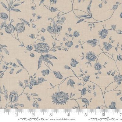 Sacre Bleu Pivoine Florals Vines in Smoke French Blue  By French General For Moda - 13973-15