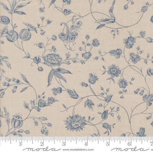 Sacre Bleu Pivoine Florals Vines in Smoke French Blue  By French General For Moda - 13973-15