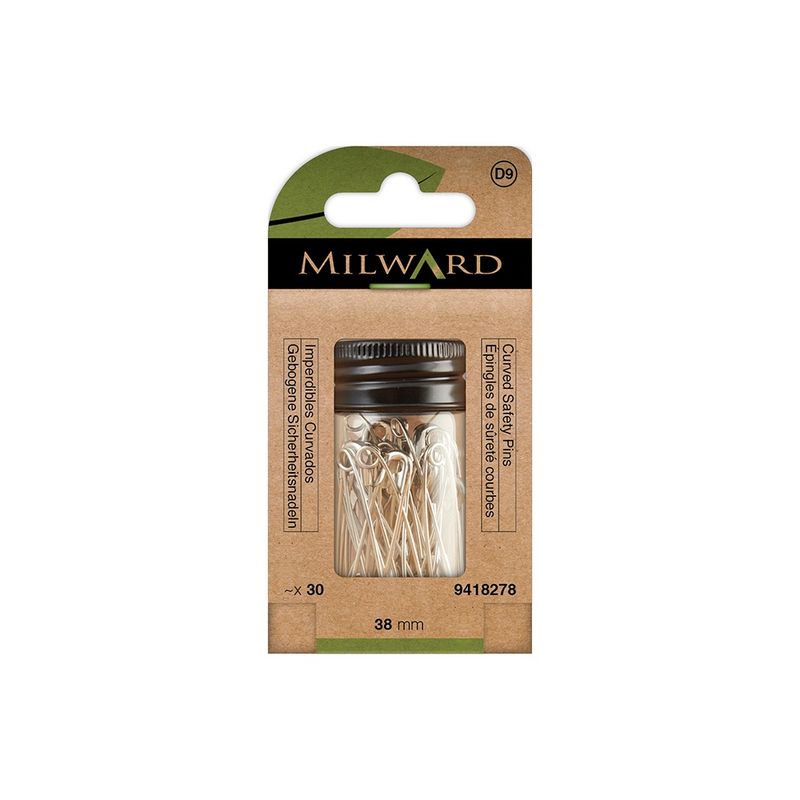 MILWARD GREEN Curved Safety Pin - #2/38mm 30Pcs