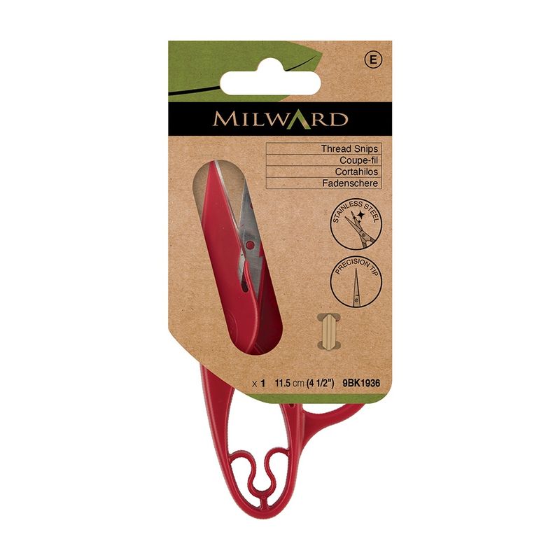 MILWARD GREEN 4.5in Thread Snips, Red Handles