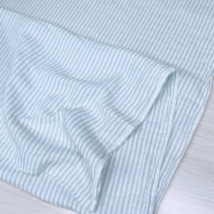 Lennon Organic Cotton Striped Double Gauze, Colour: White/Denim