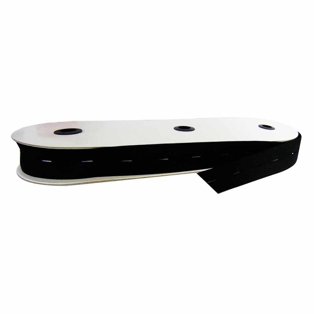 Unique Buttonhole Elastic by the Meter - 3/4” (19mm), Colour: Black