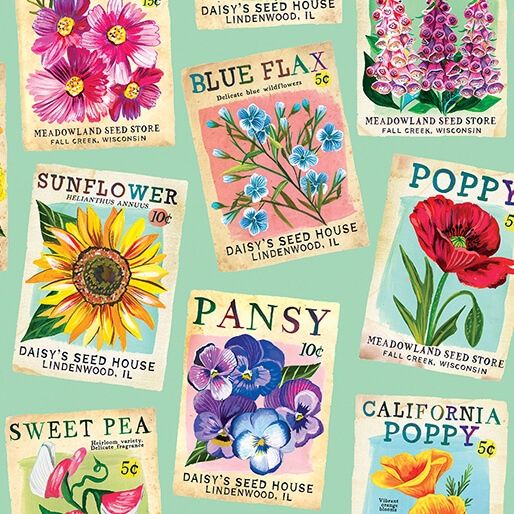 A Wildflower Heart Heritage Seedpacks Light Teal by Katie Daisy