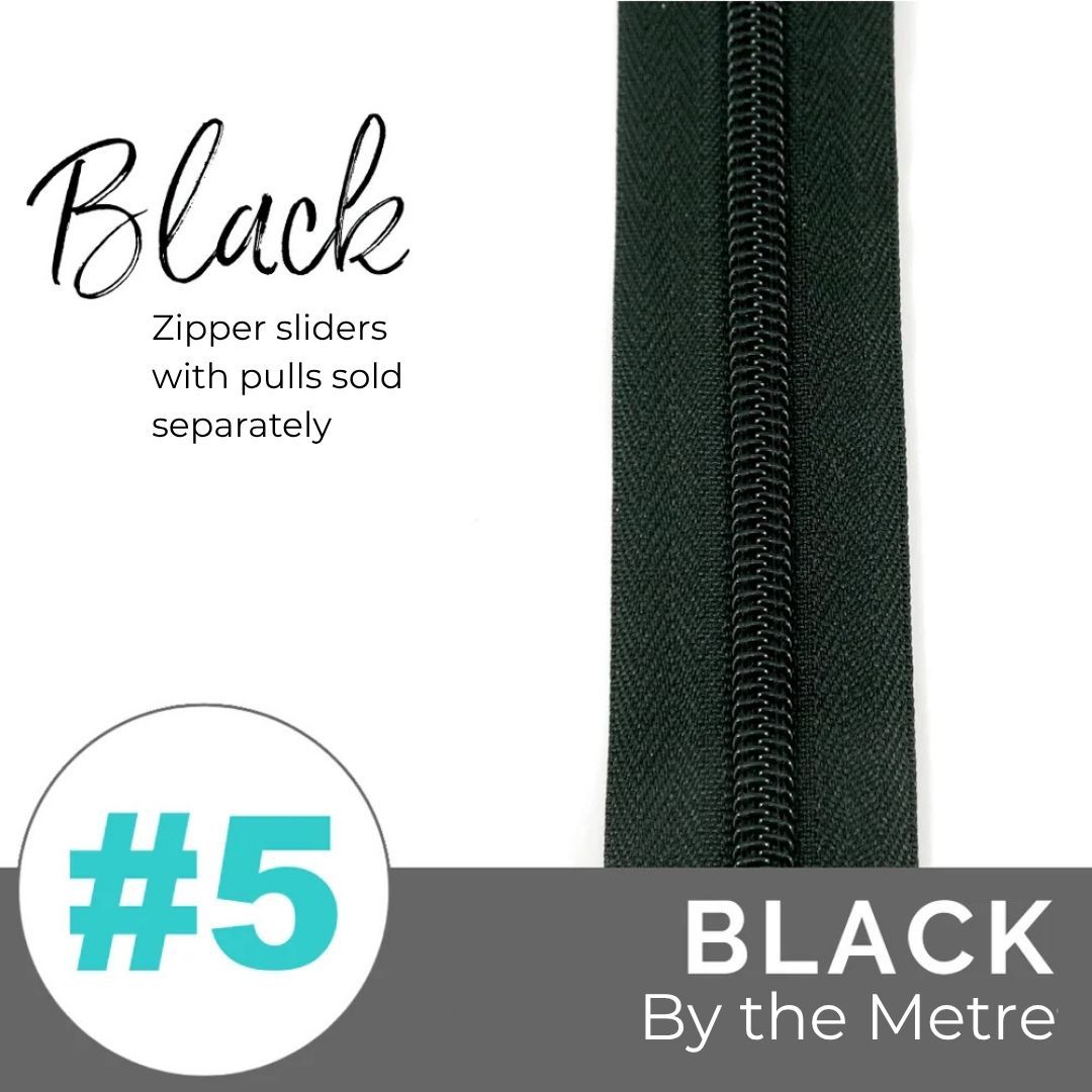 Zipper-By-The-Metre - Size #5, Tape Colour/Coil Finish: Black/Black