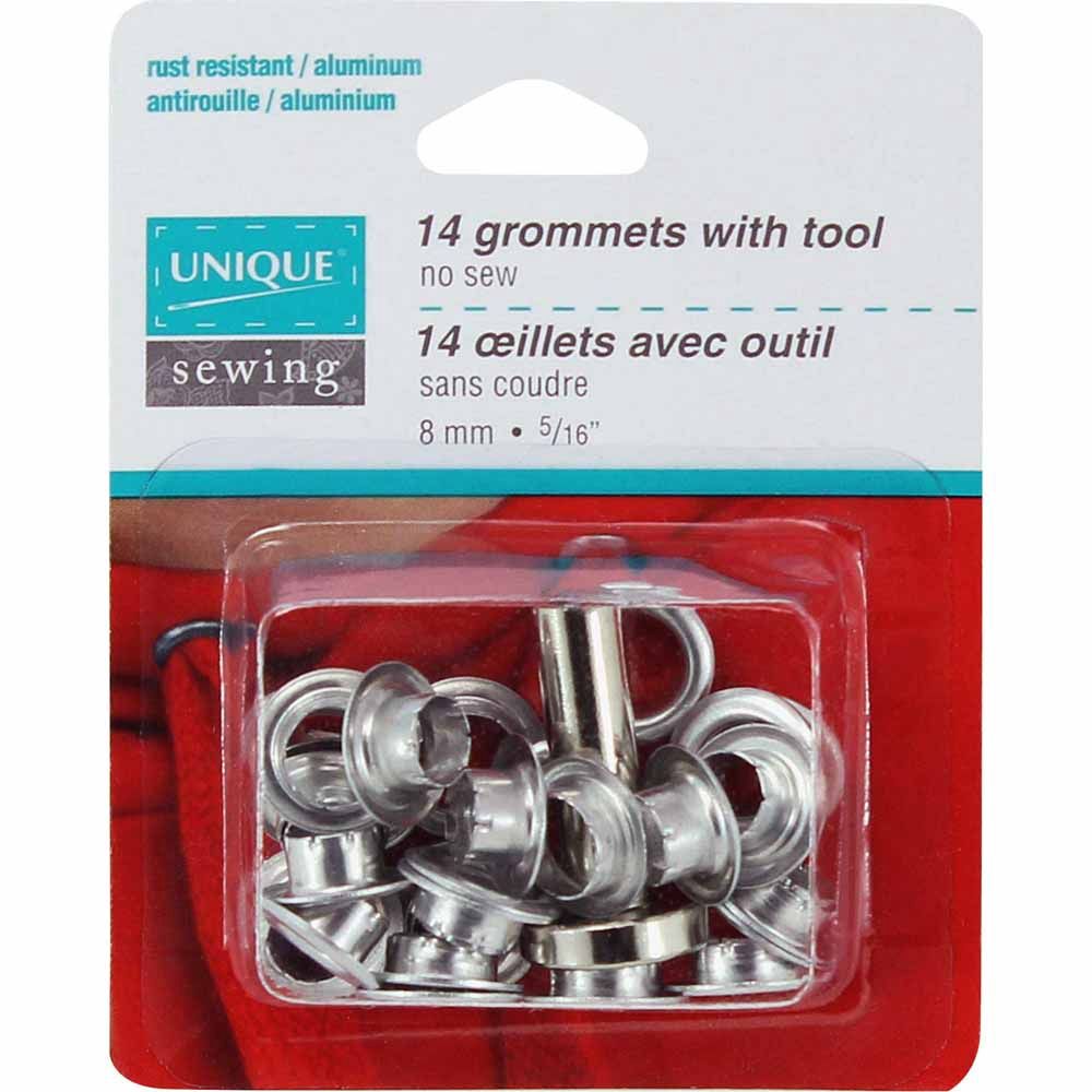 Gromments with Tool - 8mm (5/16") - 14 pcs, Finish: Silver