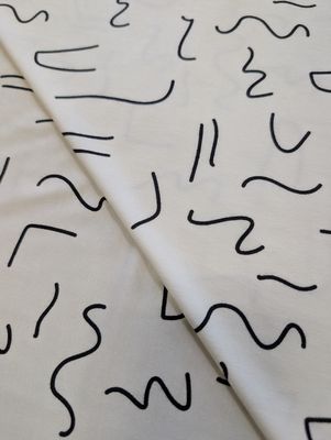 Bamboo Rayon Knit in Off-White with Black Squiggles