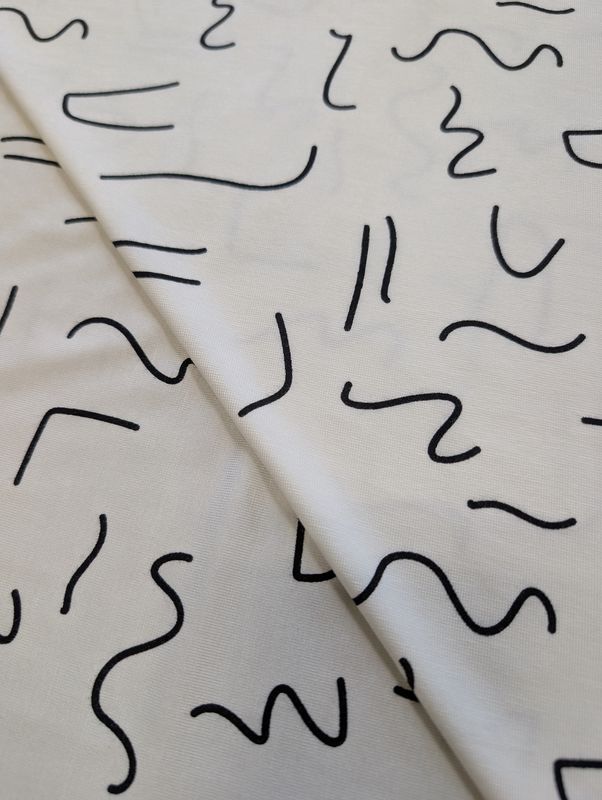 Bamboo Rayon Knit in Off-White with Black Squiggles