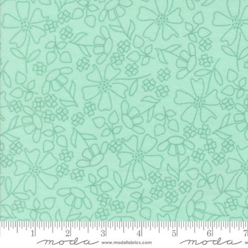 Sherbet Sunshine Flannel Sketch Florals in Sea Glass by Corey Yoder