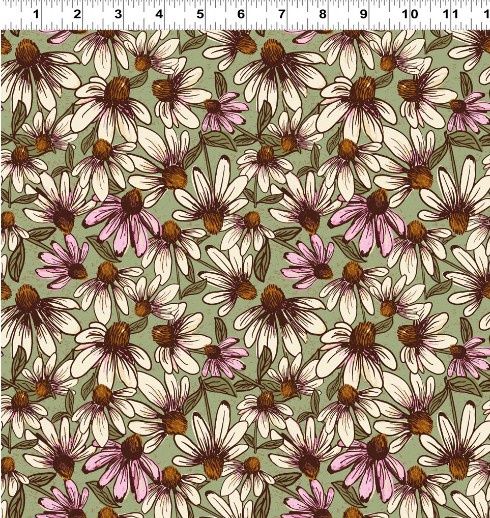 Coneflower Corral Echinacea in Olive by Teresa Magnuson