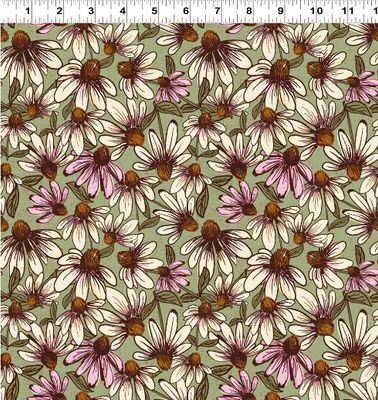 Coneflower Corral Echinacea in Olive by Teresa Magnuson