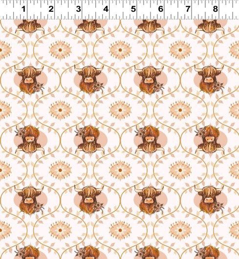 Coneflower Corral Highland Cows in White by Teresa Magnuson