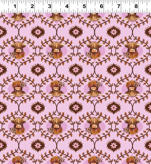 Coneflower Corral Highland Cows in Light Eggplant by Teresa Magnuson
