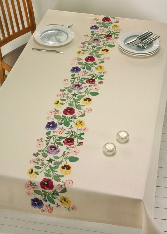Pansy/Apple Blossom Table Cloth Cross Stitch Kit