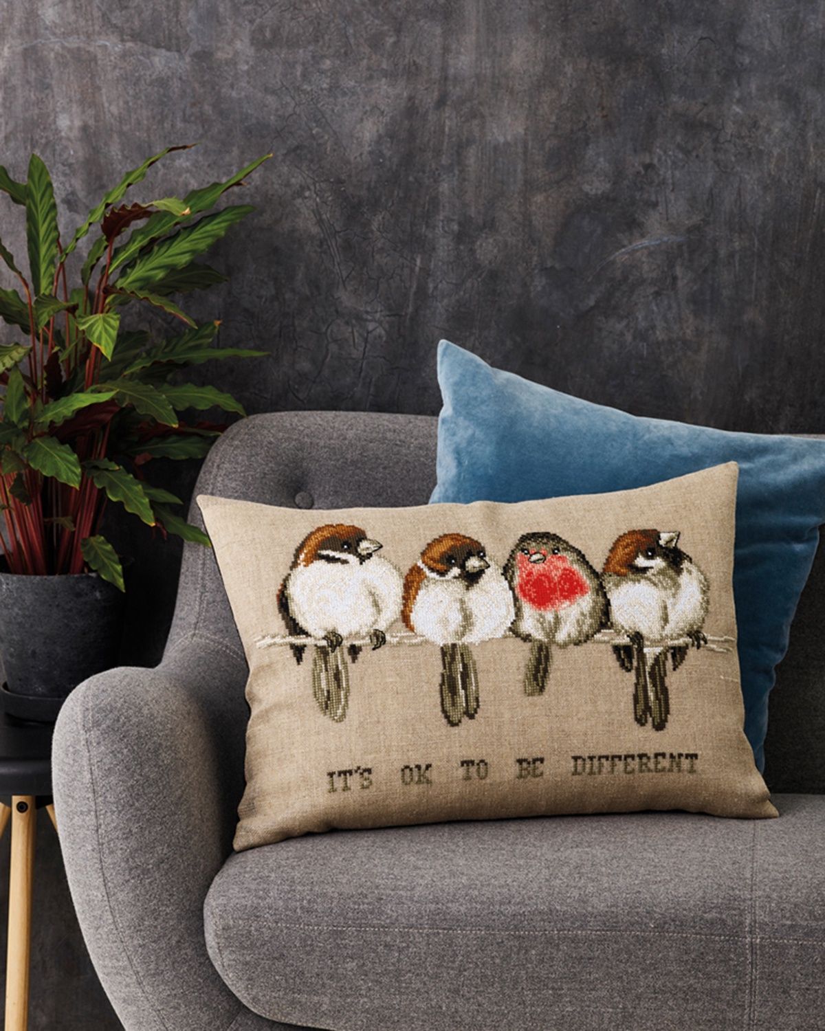 Permin It&#39;s Ok to be Different Cross Stitch Pillow Kit - Even Weave