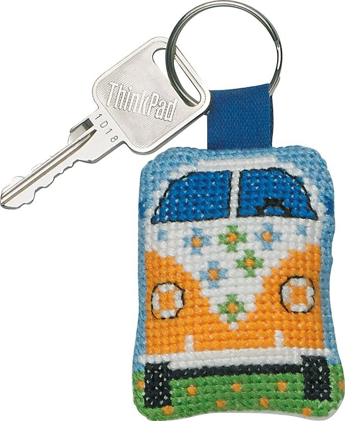 Permin Yellow Car Key Chain Cross Stitch Kit - Aida
