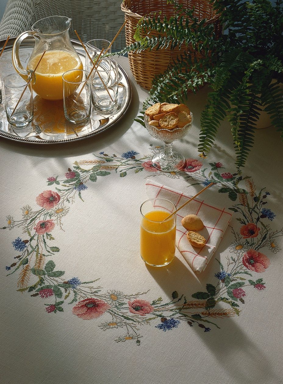 Permin Wreath with Poppies Table Cloth Cross Stitch Kit