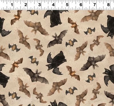 Gothic Halloween Bats &amp; Cats in Khaki by Dan DiPaolo Y4441-12