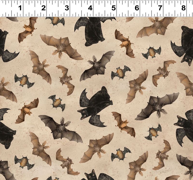 Gothic Halloween Bats &amp; Cats in Khaki by Dan DiPaolo Y4441-12