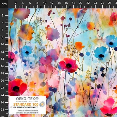 Stof 19-1356 Avalana Jersey Water Colour Flowers