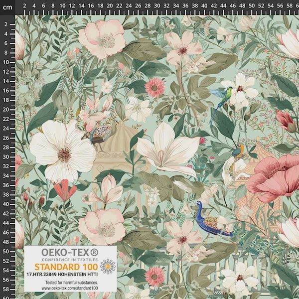 Stof 19-1374 Avalana Viscose Jersey - Aviary Meadow Green and Coral