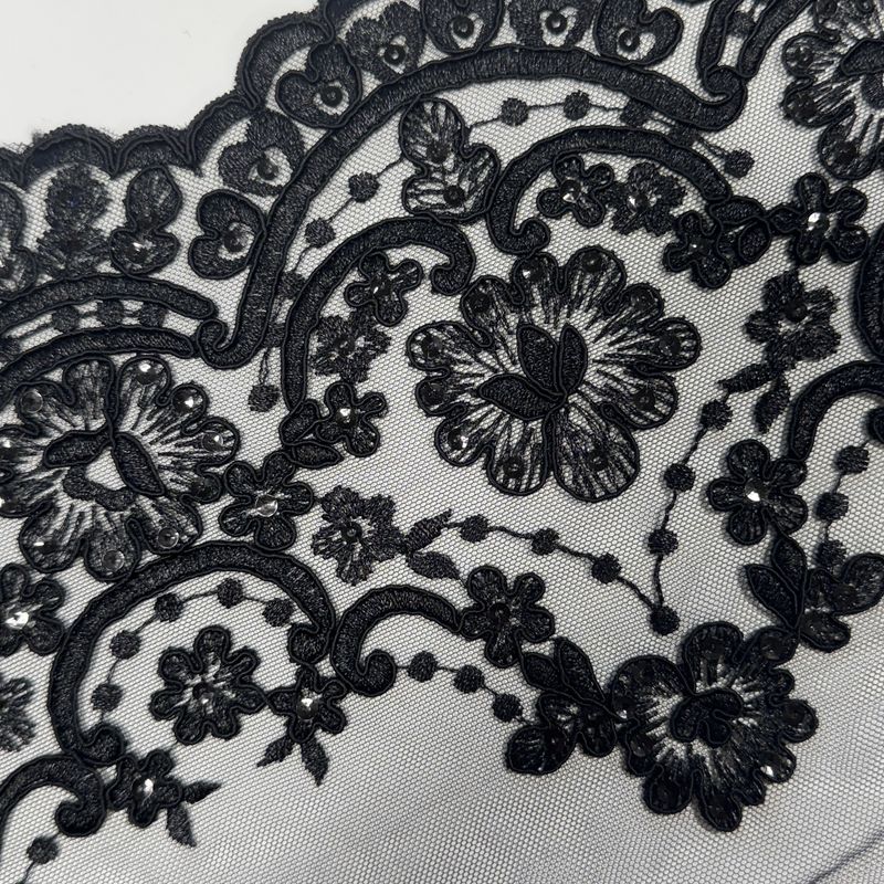 Moonlit Noir Embroidered Lace