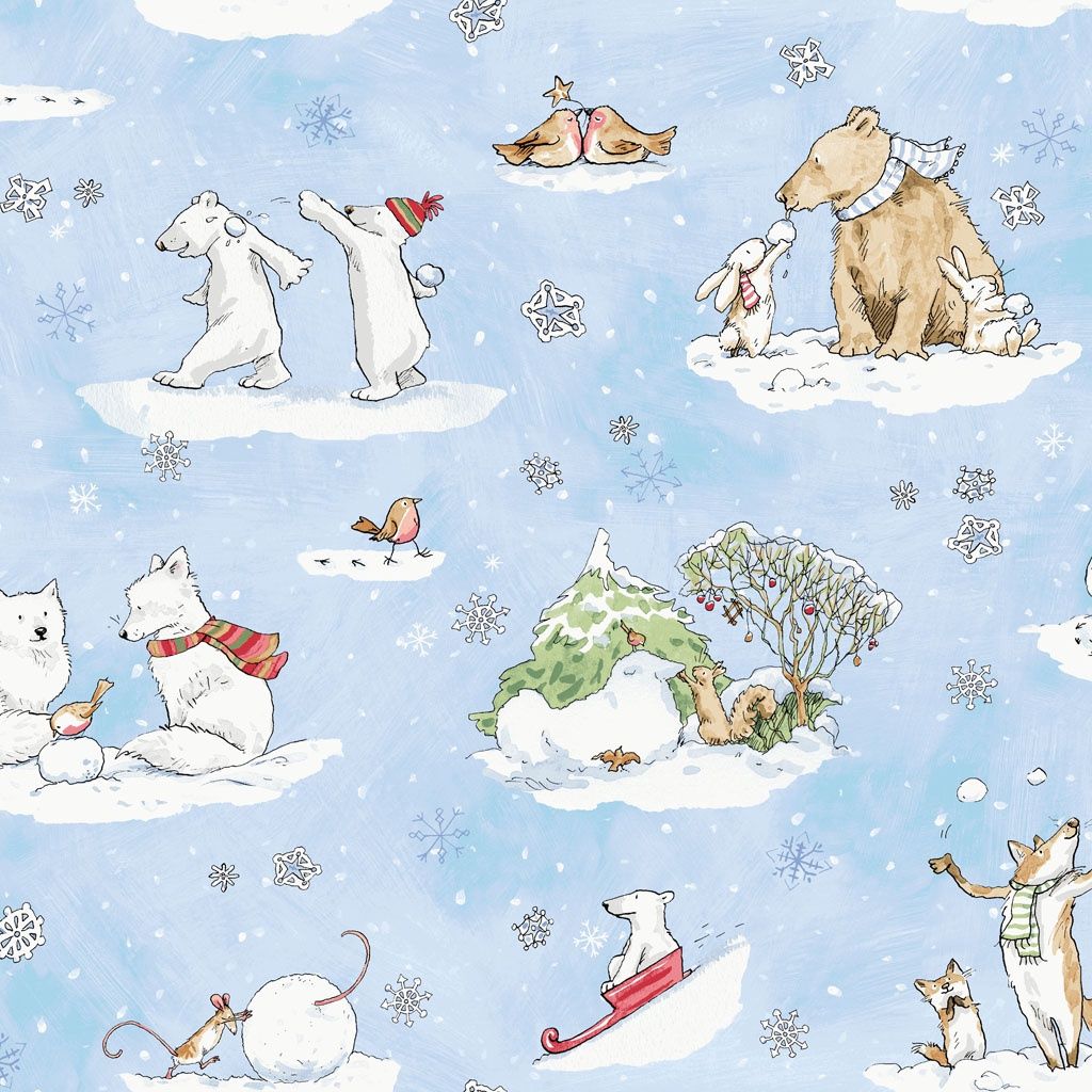 Snowtime Toile Y4550-29 in Light Blue by Anita Jeram for Clothworks