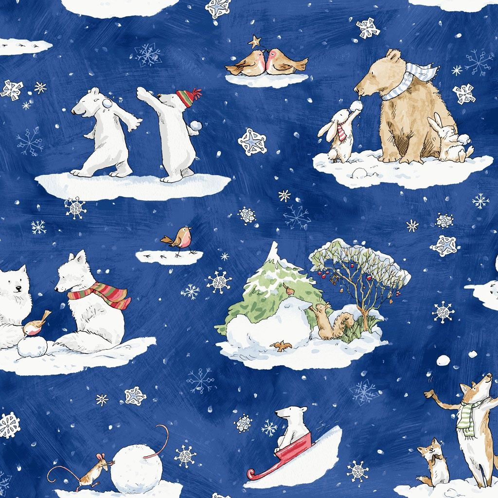 Snowtime Toile Y4550-30 in Dark Blue by Anita Jeram for Clothworks