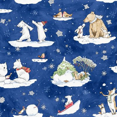Snowtime Toile Y4550-30 in Dark Blue by Anita Jeram for Clothworks