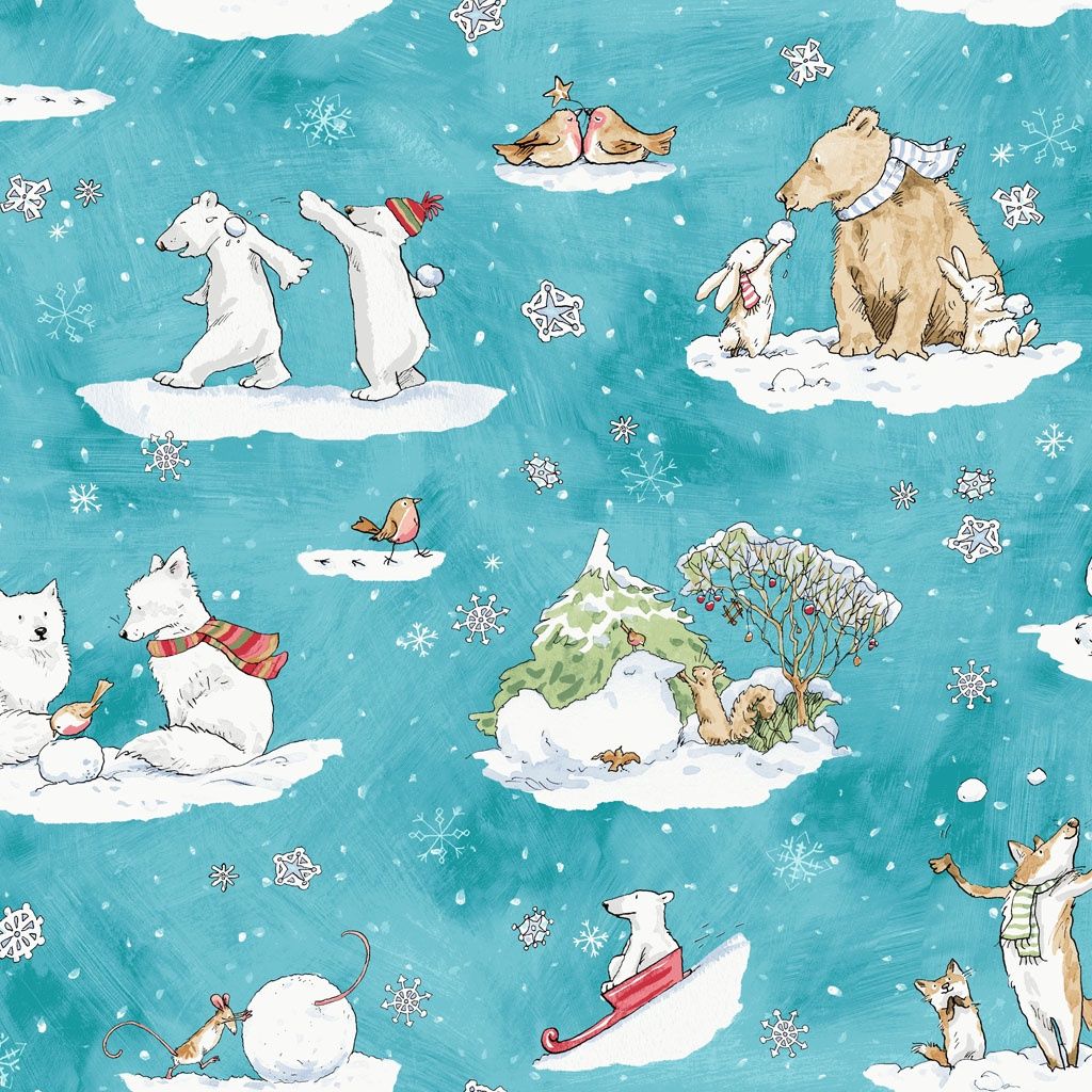 Snowtime Toile Y4550-33 Aqua by Anita Jeram for Clothworks