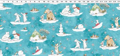Snowtime Toile Y4550-33 Aqua by Anita Jeram for Clothworks
