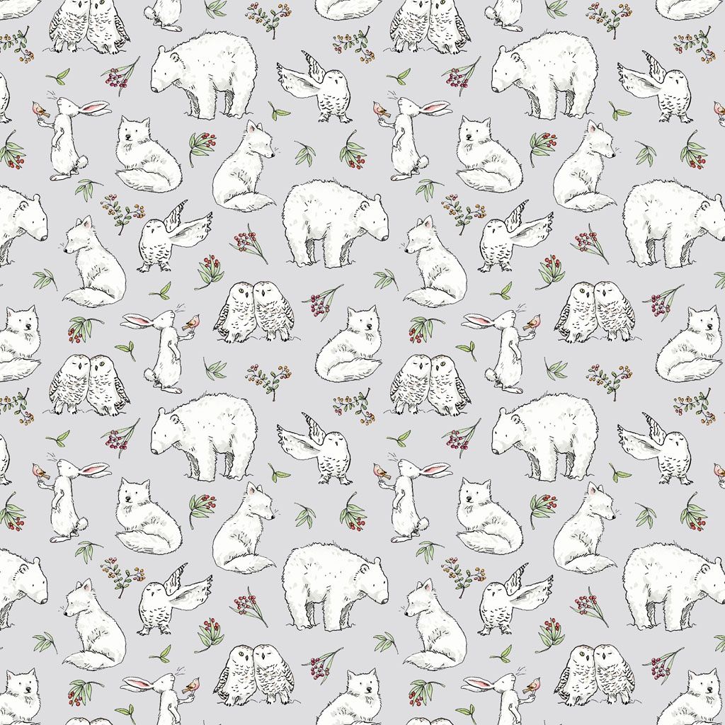 Snowtime Winter Animals Y4551-5 Light Gray by Anita Jeram for Clothworks