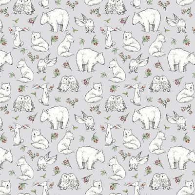 Snowtime Winter Animals Y4551-5 Light Gray by Anita Jeram for Clothworks