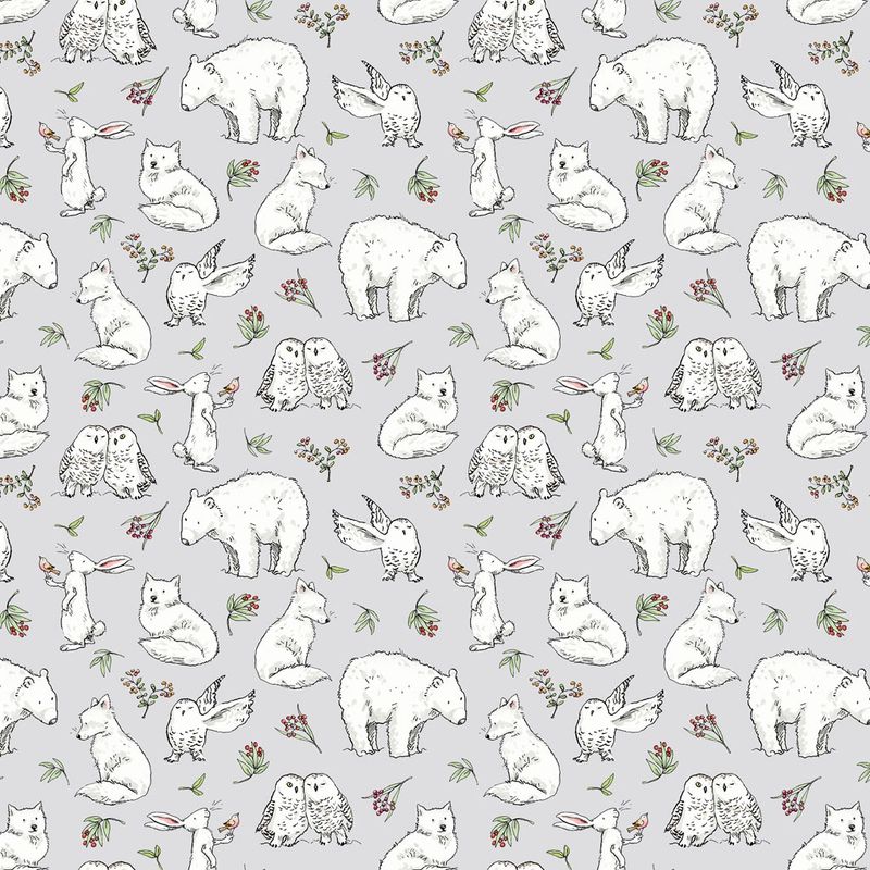 Snowtime Winter Animals Y4551-5 Light Gray by Anita Jeram for Clothworks