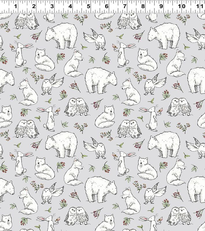 Snowtime Winter Animals Y4551-5 Light Gray by Anita Jeram for Clothworks